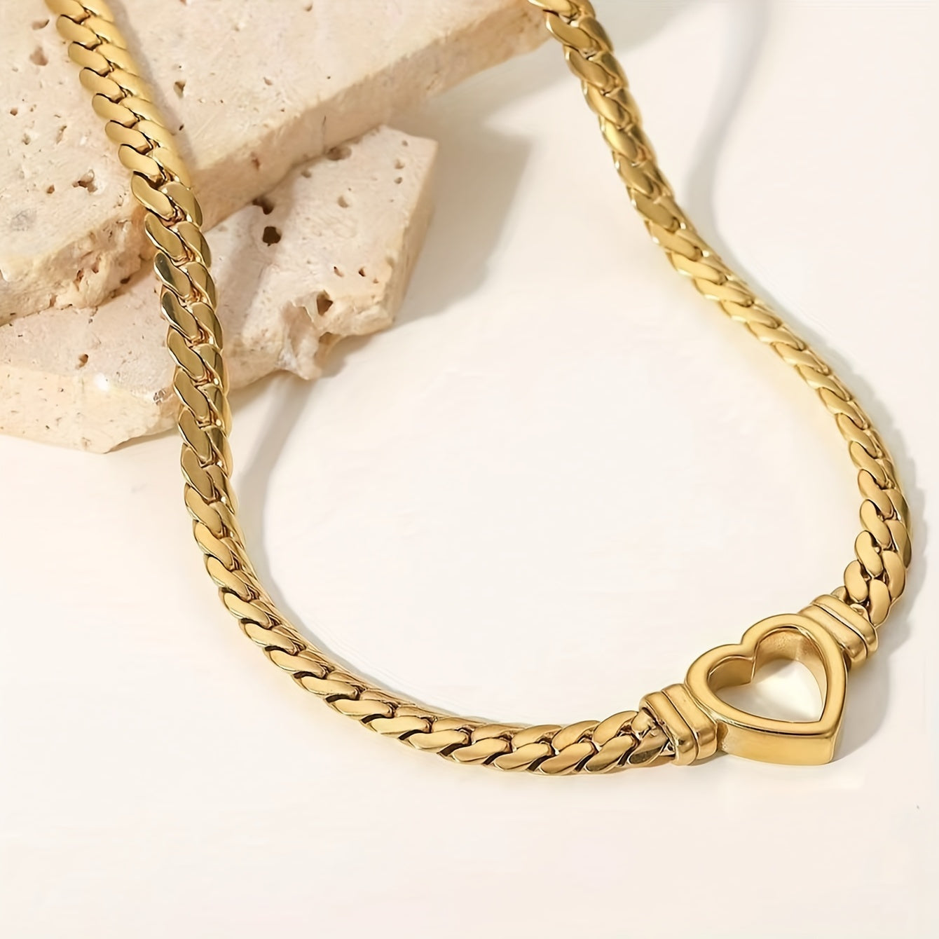 2pcs Golden Plated Pendant Necklace - Exquisite Stainless Steel Jewelry with Luxurious Golden Finish, Thick Chain, Love Design Pendant in Elegant French Style, Perfect for Ladies Daily Commute, Holiday Party Wear, and Gift Gi